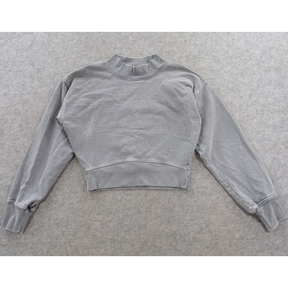 Talentless Sweatshirt Womens Small Grey Mock Neck Cropped Heavyweight Pullover